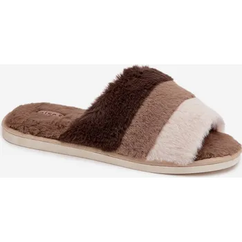 Dámské pantofle Boto Furry dámské pantofle s pruhy hnědé Boto hnědá | kaki | krémová 3462855