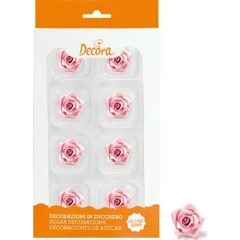 Jedlá dekorace na dort Cukrové růže růžové 8ks malé - Decora