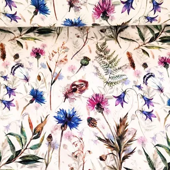 Bavlněný úplet – chrpy na letní louce