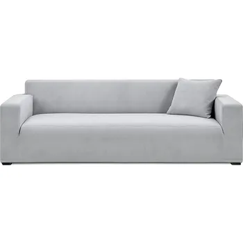 Napínací potah Napínací potah na pohovku – světle šedý elastický samet 190-230 cm