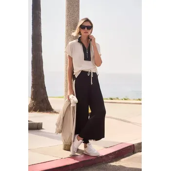 Dámské kalhoty JOSEPH RIBKOFF dámské kalhoty černé s béžovým postraním pruhem