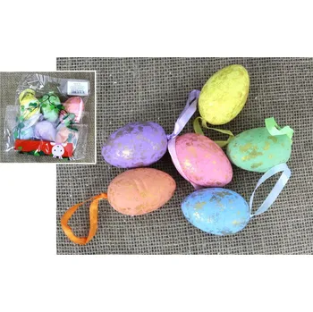 Velikonoční dekorace Pozlacená polystyrenová vejce s visačkou, sada 6 ks v barevné fólii