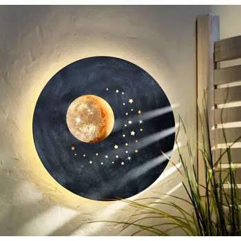Astoreo Nástěnná LED dekorace Měsíc a hvězdné nebe černá/žlutá