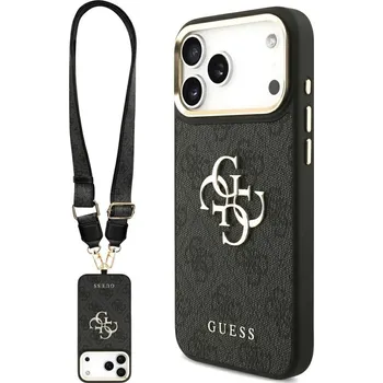 Pouzdro na mobilní telefon Guess Big 4G Classic Logo s velkým popruhem kovová tlačítka iPhone 17 Pro Max černá