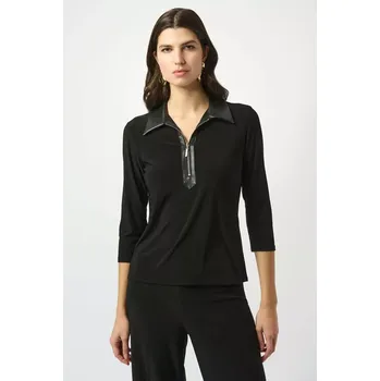 Dámské tričko JOSEPH RIBKOFF dámský top z hedvábného úpletu a koženky