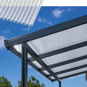 Pergola Gutta Terrassendach Premium - čirý polykarbonát s bílými pruhy / antracitová konstrukce pergola 6,11 x 3,06 m