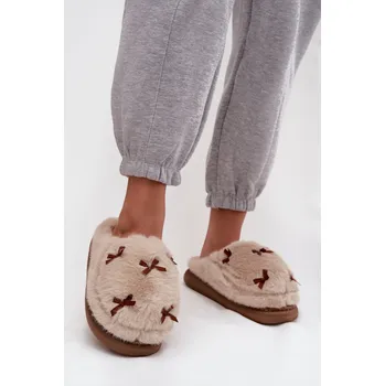 Dámské pantofle Dámské pantofle Boto Furry s mašličkami Boto hnědá | krémová 3464472