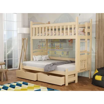 Dětská postel Patrová postel pro 3 - Lukáš Varianta: Pravá, Barva dřeva: Borovice přírodní, Rozměry: 120x180