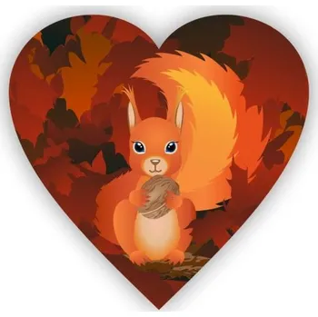Dekorativní magnet Magnetka 65x65mm ve tvaru srdce - veverka na větvi