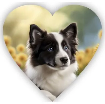 Dekorativní magnet Magnetka 65x65mm ve tvaru srdce - border kolie v květinách