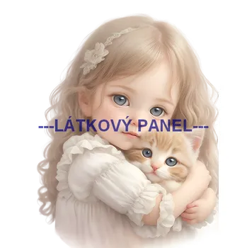 Látkový panel - Holčička s kočičkou - DZ-16 Velikost: 20x20cm, Materiál: Bavlna
