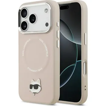 Pouzdro na mobilní telefon Karl Lagerfeld kožený Choupette Pin MagSafe iPhone 17 Pro Max růžový