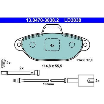 Brzdová destička Sada brzdových destiček, kotoučová brzda ATE 1 13.0470-3838.2