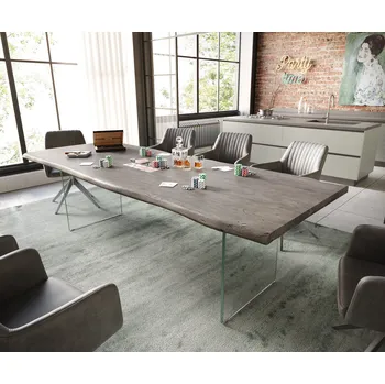 Jídelní stůl DELIFE Jídelní stůl Edge 260x100 akácie platinová sklo Live-Edge