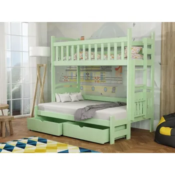 Dětská postel Patrová postel pro 3 - Lukáš Varianta: Pravá, Barva dřeva: Zelená, Rozměry: 120x180