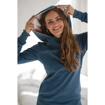 Těhotenská mikina Těhotenská a kojicí mikina 3v1 Milk Please - modrá jeans s originální kapucí, bavlněná Velikost: XS