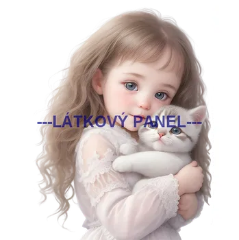 Látkový panel - Holčička s kočičkou - DZ-18 Velikost: 20x20cm, Materiál: Kočárkovina