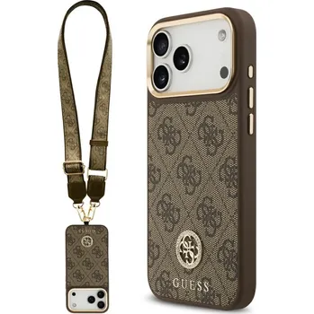 Pouzdro na mobilní telefon Guess 4G Strass Logo s velkým popruhem kovové tlačítko MagSafe iPhone 17 Pro Max hnědá