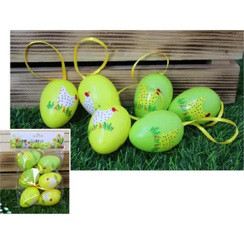 Velikonoční dekorace Plastová vejce 6x4 cm s designem slepice - sada 6 kusů