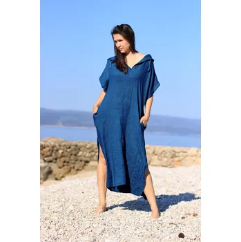 Dámské šaty TopMode Lněné maxi šaty s kapucou 921216