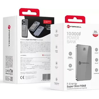 Powerbanka Powerbanka Forcell F-Energy F10K8 MagSafe 10 000 mAh - šedá (Bezdrátová powerbanka Forcell F-Energy SuperSlim F10k8 - 10000 mAh, MagSafe, PD3.0, QC4.0, šedá, LED displej)