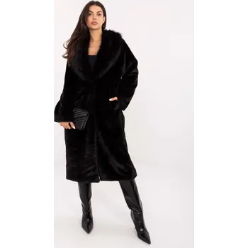 Dámský kabát Černý kožich s umělou kožešinou Factory Price černá 3466260