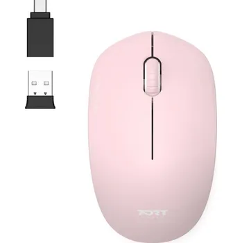 Myš Port Connect Wireless Collection, bezdrátová myš, USB-A a USB-C dongle, 2.4Ghz, 1600DPI, růžová