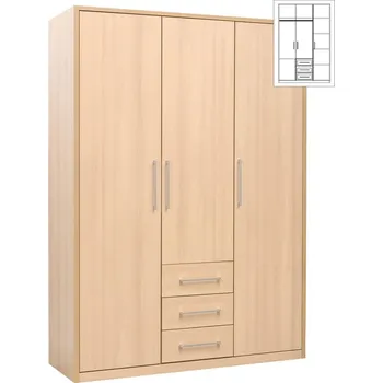 Šatní skříň Třídveřová kombinovaná skříň ZORIA 3, šířka 120 cm