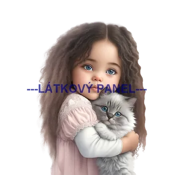 Látkový panel - Holčička s kočičkou - DZ-20 Velikost: 25x25cm, Materiál: Teplákovina nepočesaná