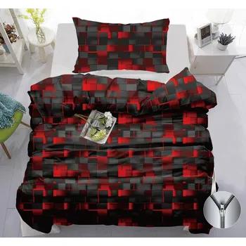 Povlečení Povlečení 2dílné 140×200 + 70×90 – 80% bavlna / 20% polyester, 3D červeno-černé kostky, se zipem