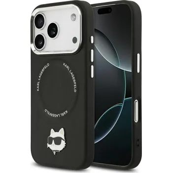 Pouzdro na mobilní telefon Karl Lagerfeld Leather Choupette Pin MagSafe iPhone 17 Pro Max černá