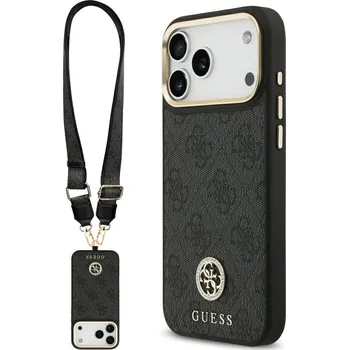 Pouzdro na mobilní telefon Guess 4G Strass Logo s velkým popruhem kovové tlačítko MagSafe iPhone 17 Pro Max černá
