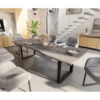 Jídelní stůl DELIFE Jídelní stůl Edge 260x100 akácie platinová tenká podnož černá Live-Edge