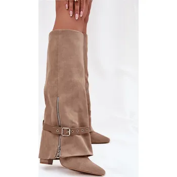 Dámské kozačky Kozačky na podpatku 2502A-1 khaki - Step in style 38