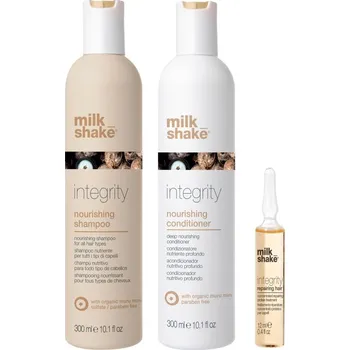 Kosmetická sada milk_shake® Integrity milk_shake® Integrity Nourishing Shampoo vyživující šampon pro všechny typy vlasů 300 ml + milk_shake® Integrity hloubkově vyživující kondicionér pro všechny typy vlasů 300 ml + milk_shake® Integrity ošetřující péče na vlasy 12 ml