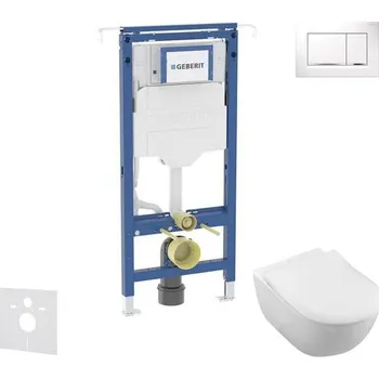 WC sada Geberit Duofix - Set předstěnové instalace, klozetu a sedátka Villeroy Boch, tlačítka Sigma20, DirectFlush, SoftClose, CeramicPlus, bílá/lesklý chrom SANI11CK3116