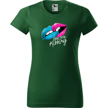 Dámské tričko levne-damske-bavlnene-tricko-potisk-rty-polibek Velikost dámská trička Basic: XXL šířka 59, délka 69, Odstín dámské tričko Basic: Lahvové