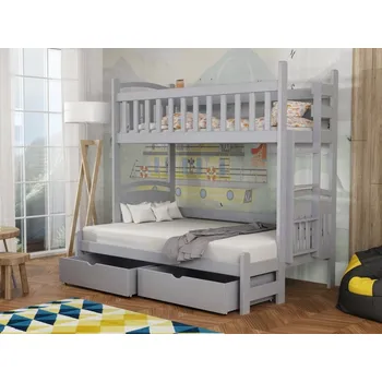 Dětská postel Patrová postel pro 3 - Lukáš Varianta: Pravá, Barva dřeva: Šedá, Rozměry: 140x200