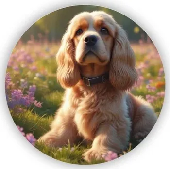 Dekorativní magnet Magnetka 60x60mm ve tvaru kruhu - kokršpaněl v květinách