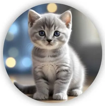 Dekorativní magnet Magnetka 65x65mm ve tvaru kruhu - roztomilé šedé kotě