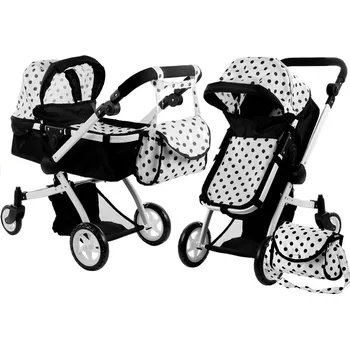 Kočárek pro panenku Mamido Alice L-3816 kočárek pro panenky 2v1 černý/bílý