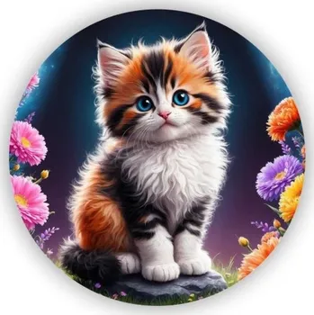 Dekorativní magnet Magnetka 65x65mm ve tvaru kruhu - roztomilé koťátko 3
