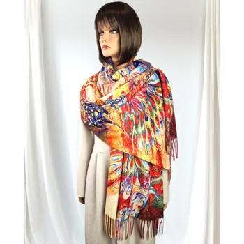 Šála Classic Scarf Dámská vlněná šála v pestrých barvách s pávy - štola, pašmína pashmina