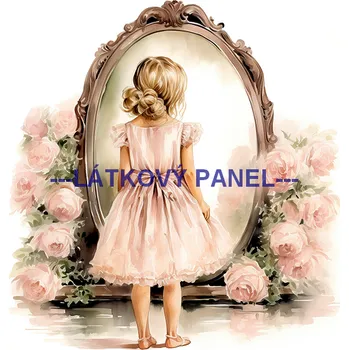 Látkový panel - Holčička u zrcadla - DZ-08 Velikost: 35x35cm, Materiál: Kočárkovina