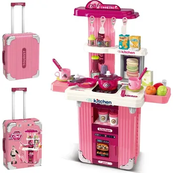 2v1 Kufr a kuchyň s příslušenstvím - růžová