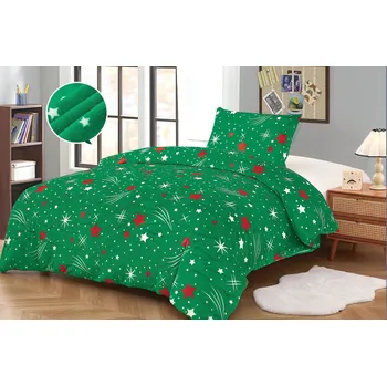 Povlečení Luxusní mikroplyšové povlečení Kometky Zelené 140×200/70×90 cm – Hřejivé a hebké zimní povlečení s hvězdami
