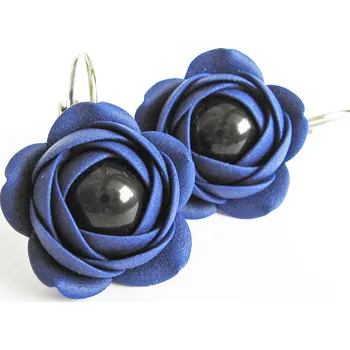 Náušnice Troli Modré visací náušnice s černou perličkou Estrela kytičky + 2 měsíce na vrácení zboží