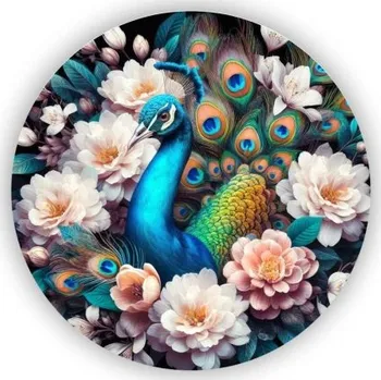 Dekorativní magnet Magnetka 60x60mm ve tvaru kruhu - květinový páv
