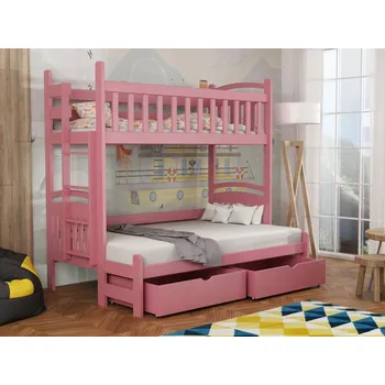 Dětská postel Patrová postel pro 3 - Lukáš Varianta: Levá, Barva dřeva: Růžová, Rozměry: 140x200