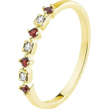 Prsten Zlatý prsten s českým granátem a diamantem - linka Velikost: 60